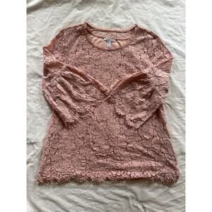 Isaac Mizrahi Live! Lace Bell Sleeve Tunic Top | Size L | Blush Pink